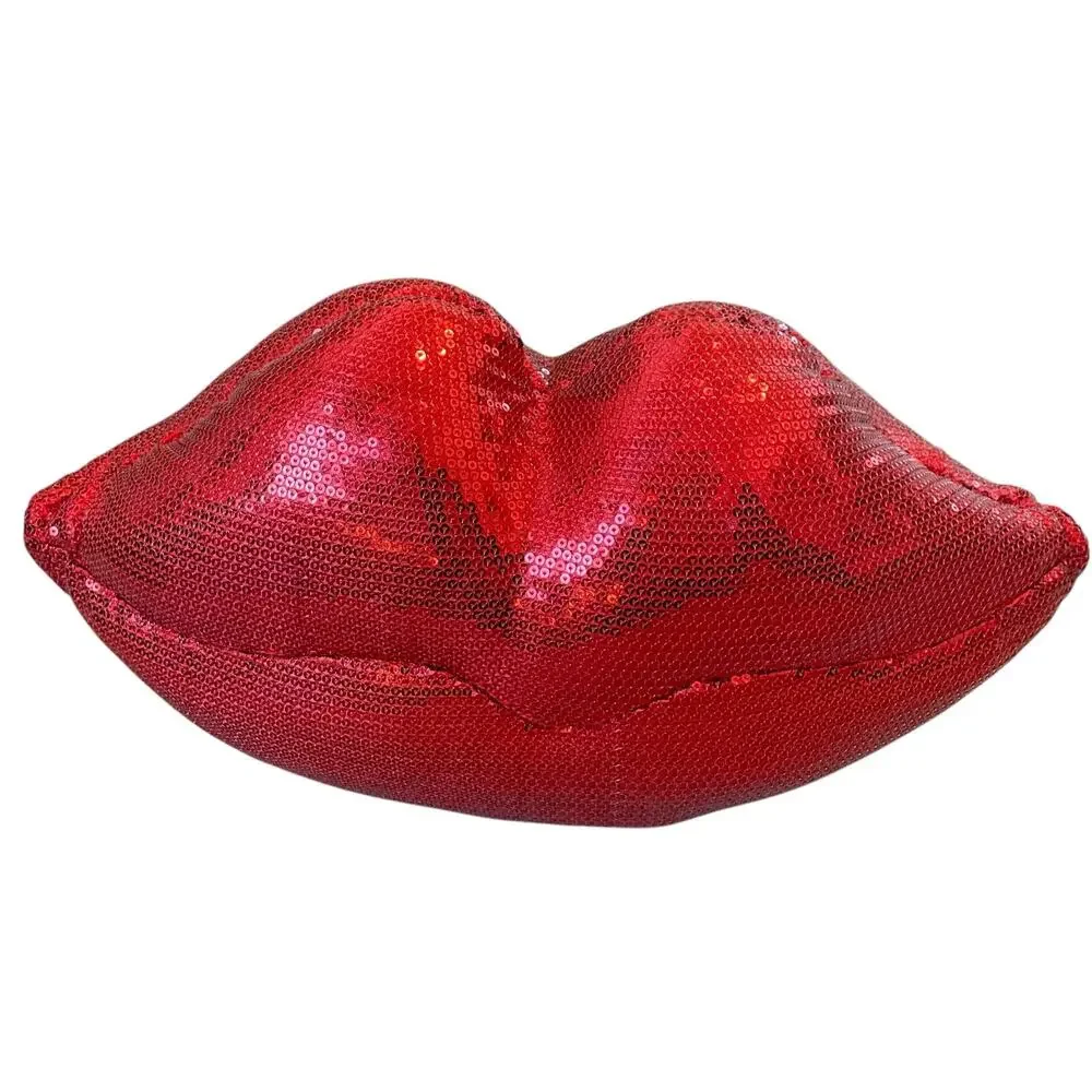 Cynthia Rowley Red Sequin Lips Shaped Pillow Valentines Day Love Kiss NEW